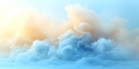 Wall Mural - A captivating abstract representation of soft, swirling clouds in shades of blue and gold, evoking a serene and dreamlike atmosphere.