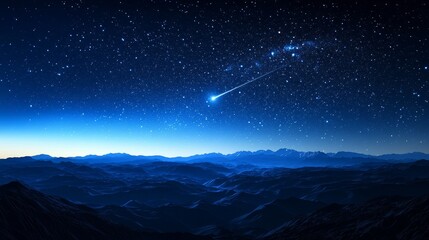 Wall Mural - Stunning night sky with shooting star and mountain silhouette