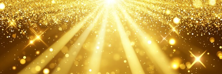 Wall Mural - Golden Glitter Background with Sparkling Rays