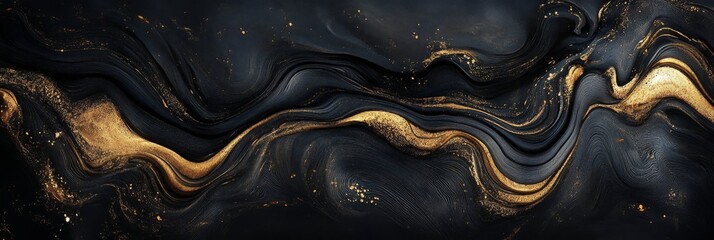 Poster - Stunning Black and Gold Abstract Marbling Graphic Design