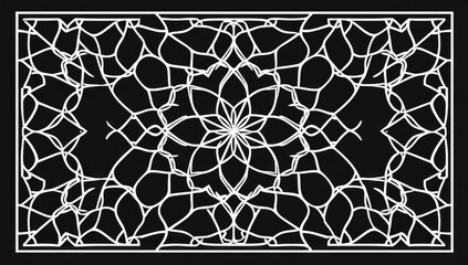 Wall Mural - intricate white lattice design on black, decorative panel, geometric pattern, craft template