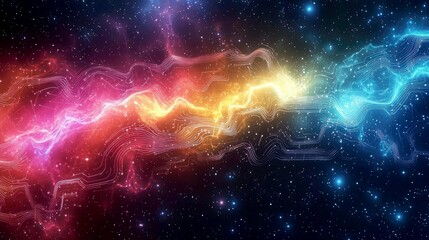 Wall Mural - cosmic nebula: vibrant waves of energy in space. a mesmerizing digital art piece depicting the vibra