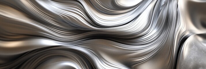 Wall Mural - Abstract Silver Metallic Waves Graphic Design