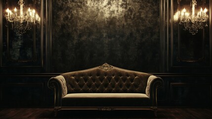 Wall Mural - Opulent Dark Interior with Exquisite Sofa and Chandelier