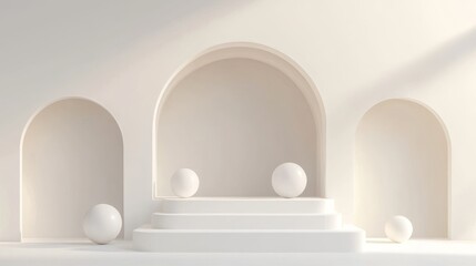 Wall Mural - Elegant White Archway Display with Minimalist Podium