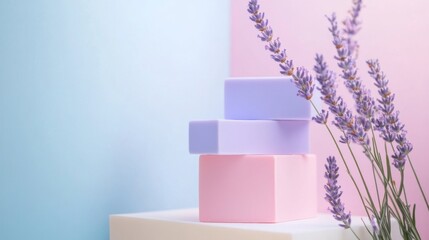 Wall Mural - Delicate Lavender Display on Pastel Blocks