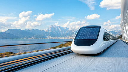 Sticker - fully electric high speed train powered by renewable energy travels along scenic route