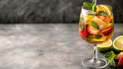 Wall Mural - refreshing glass of alcohol free sangria with fresh fruits and mint