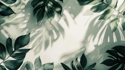 Wall Mural - Tropical Leaves and Shadows: A Serene Green Aesthetic