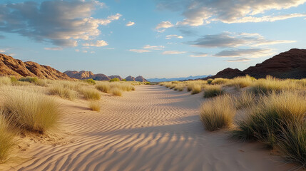 Wall Mural - vast open desert landscape with soft golden dunes and gentle grasses