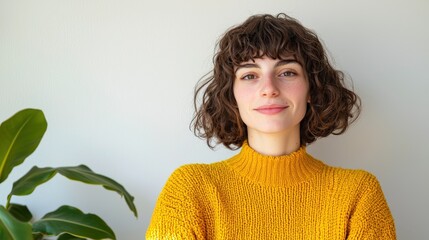 Wall Mural - A cheerful woman in a bright room looking confidently at the camera.