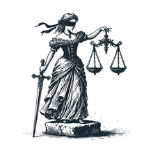 The goddess of justice. Black white icon vector and icon illustration.