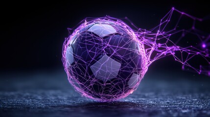 Wall Mural - Glowing Neon Football Orb Pulsing with Vibrant Energy in a Futuristic Cosmic Digital Landscape  An abstract dynamic and technologically advanced visual design