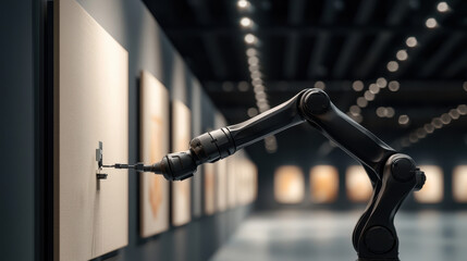 robotic arm creates art in modern gallery setting