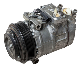 Wall Mural - Car spare part air conditioning compressor - pump for supplying freon under pressure to the climate control system to cool the air in hot summer. Spare parts catalog from junkyard.