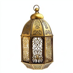 Wall Mural - Ornate gold lantern isolated on white background, Ramadan decor