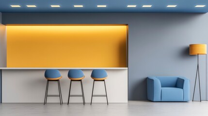 Sticker - Modern Interior Design with Blue and Yellow Color Scheme