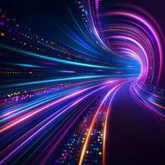 Wall Mural - neon tunnel of light: a vibrant, abstract digital art piece depicting a swirling tunnel of light, wi
