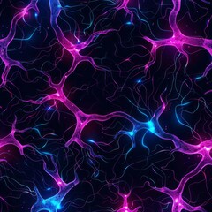 Wall Mural - neon neural network: abstract seamless pattern featuring a vibrant network of glowing pink and blue 