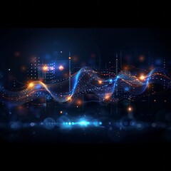 Wall Mural - digital wave: abstract glowing particles forming a dynamic wave, with shades of blue and orange crea