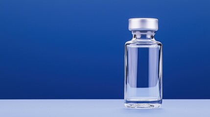 Wall Mural - Glass vial medicine bottle on blue background