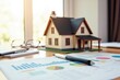 © NeedMoreMars - A Miniature House Model on a Desk Surrounded by Financial Reports and Graphs, Illustrating Real Estate Market Trends in a Bright Indoor Workspace