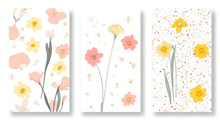 Wall Mural - A bright and cheerful floral pattern with pink, yellow, and orange flowers on a white background. Delicate Pink and White Floral Pattern: Seamless Spring Flower Background