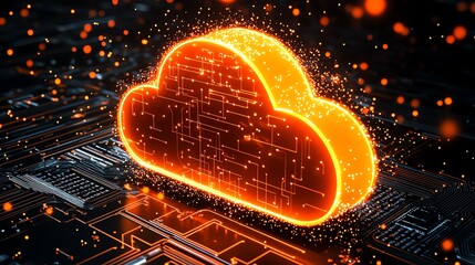 Vibrant digital cloud storage illustration.