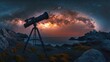 © Aisha - A rugged outdoor telescope amidst boulders, pointing towards the Milky Way's cosmic brilliance