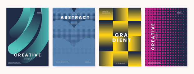 Wall Mural - modern gradient poster background vector set. minimalist cover template with vibrant perspective geo