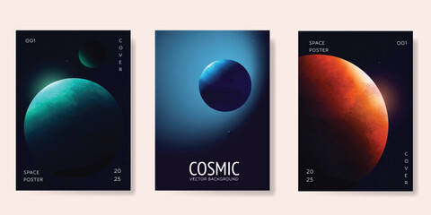 Wall Mural - planet and galaxy space card vector set. solar system with galaxy planets, asteroids, jupiter, satur