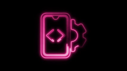 Glowing Neon Mobile Development Icon Isolated, HD Motion Graphic Representing App Creation, Technology, and Innovation