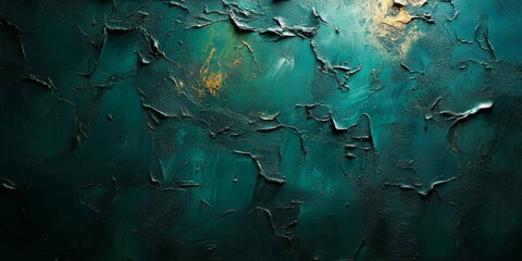 Wall Mural - Textured abstract art in green and gold with rough paint layers