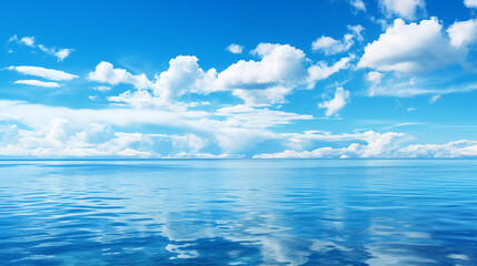 Wall Mural - blue sky over calm sea. blue sea and sunny sky on horizon over calm water