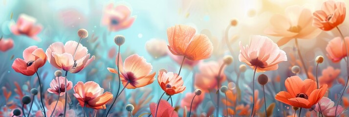 Wall Mural - Vibrant field of wildflowers in bloom under sunlit sky