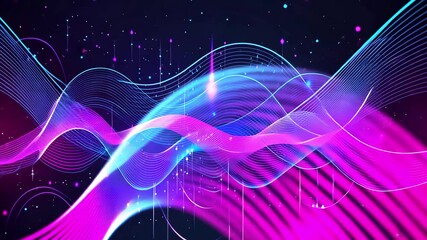 Wall Mural - dynamic neon waves and particles on a dark background