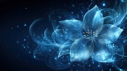 Poster - Glowing blue fantasy flower with sparkles.