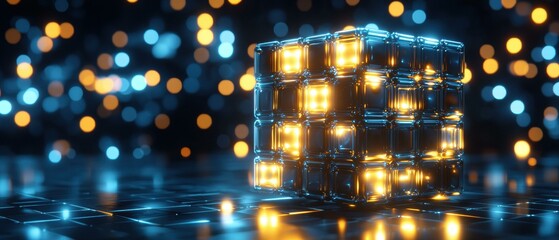 Wall Mural - geometric cube with glowing lights. ai.