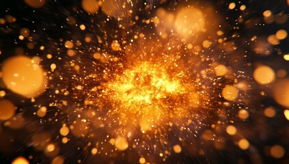 Wall Mural - golden sparks exploding in dark space, bokeh background, celebratory effect