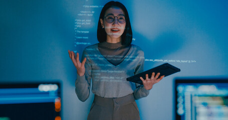 group adult asia female software developer mentor leader manager talk strategy plan to executive wri