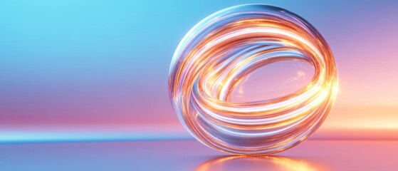 Leinwandbilder - Modern Sculptural Glass Artefact Twisted Neon Light Reflections on Gradient Backdrop - Contemporary Art Installation for Luxurious Interiors and Creative Branding Spaces