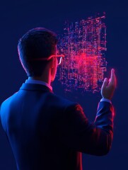 Poster - Futuristic Virtual Reality Workspace Interactive Holographic Display with Gesture Control Interface for Innovative Business Solutions and Modern Tech