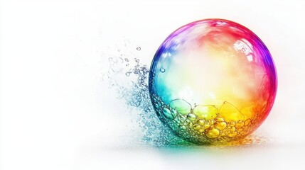 Sticker - Elegant bubble with shimmering rainbow reflections on a clean, plain white background