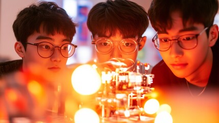Leinwandbilder - Tech-Driven Collaboration Korean Teenagers Innovating with Robotics in Vibrant Maker Space - Modern STEM Education and Commercial Tech Inspiration