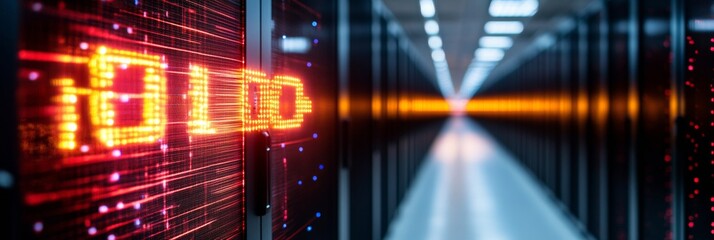 Poster - Futuristic Data Center Corridor LED-Enhanced Server Racks with High-Tech Connectivity and Access Pathways - Enterprise Infrastructure for Maximized Digital Operations
