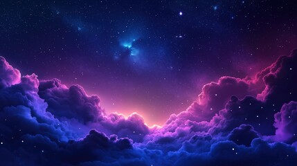 Wall Mural - Dreamy cosmic night sky with glowing purple clouds and twinkling stars
