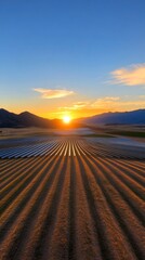 Leinwandbilder - Sunset Symphony Expansive Solar Panel Array and Wind Turbines over Rolling Rural Terrain - Pioneering Renewable Energy Design and Sustainable Infrastructure Solution for Progressive Industries