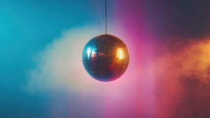 Sticker - Iridescent reflections from a disco ball illuminating a moody, retro-inspired colorful background