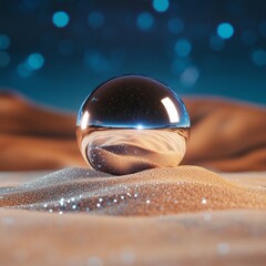 Aufkleber - Sci-Fi Aesthetics in Product Design Metallic Orb on Sparkling Sand for Futuristic Marketing and Space-Inspired Visual Branding - Ideal for Tech and Digital Industries