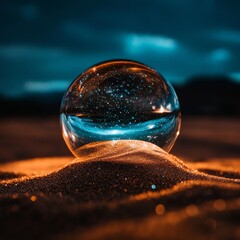 Aufkleber - Futuristic Sci-Fi Aesthetic Metallic Orb in Sparkling Alien Sand - Tech Marketing and Digital Art for Innovative Sci-Fi Branding and Engaging Visual Storytelling